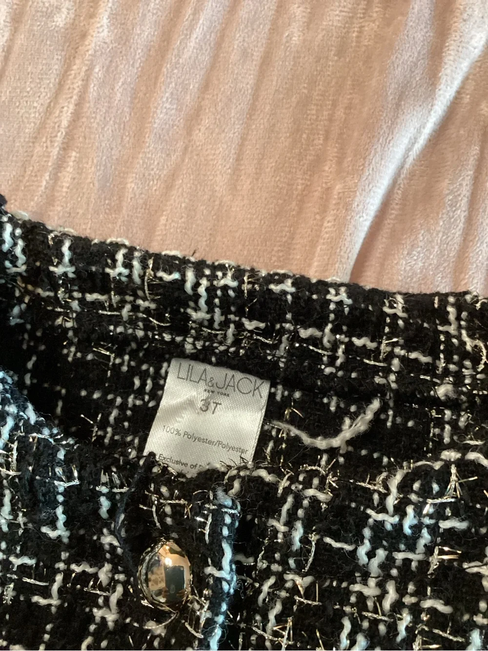 Toddler Girls' Black & White Tweed Cropped Jacket